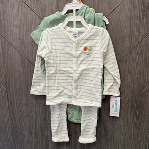 Carter's Baby Home Grown Green Striped 3 piece Set